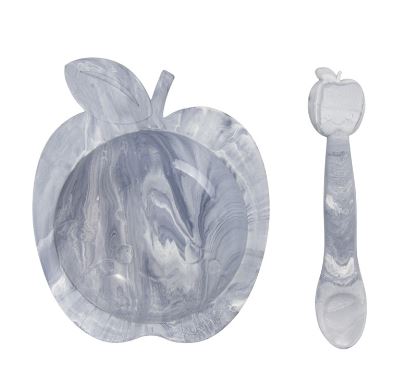 Silibowl & Spoon Set - Marble Grey