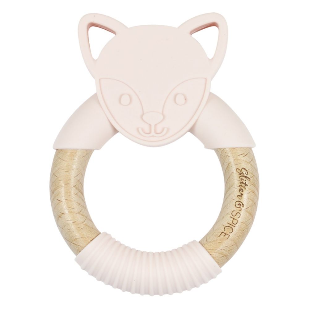 Silicone + Wood Teether - Blush Fox