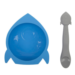 Silibowl & Spoon Set - Blue/Grey