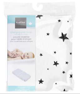 Kushies Changing Pad Cover - B&W Scribble Stars