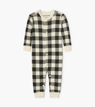 Load image into Gallery viewer, Little Blue House Pj&#39;s - Cream Plaid Union Suit - 12-18m