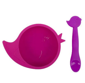 Silibowl & Spoon Set - Fuchsia/Purple