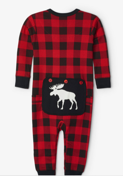Moose on Plaid Baby Union Suit