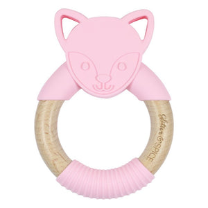 Silicone + Wood Teether - Pink Fox