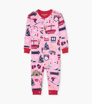 Load image into Gallery viewer, Little Blue House Pj&#39;s - Pink Ski Holiday Union Suit - 12-18m
