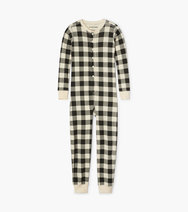 Load image into Gallery viewer, Little Blue House Pj&#39;s - Cream Plaid Union Suit - 2